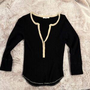 Joie Cashmere Black Long Sleeve Top with Cream Trim